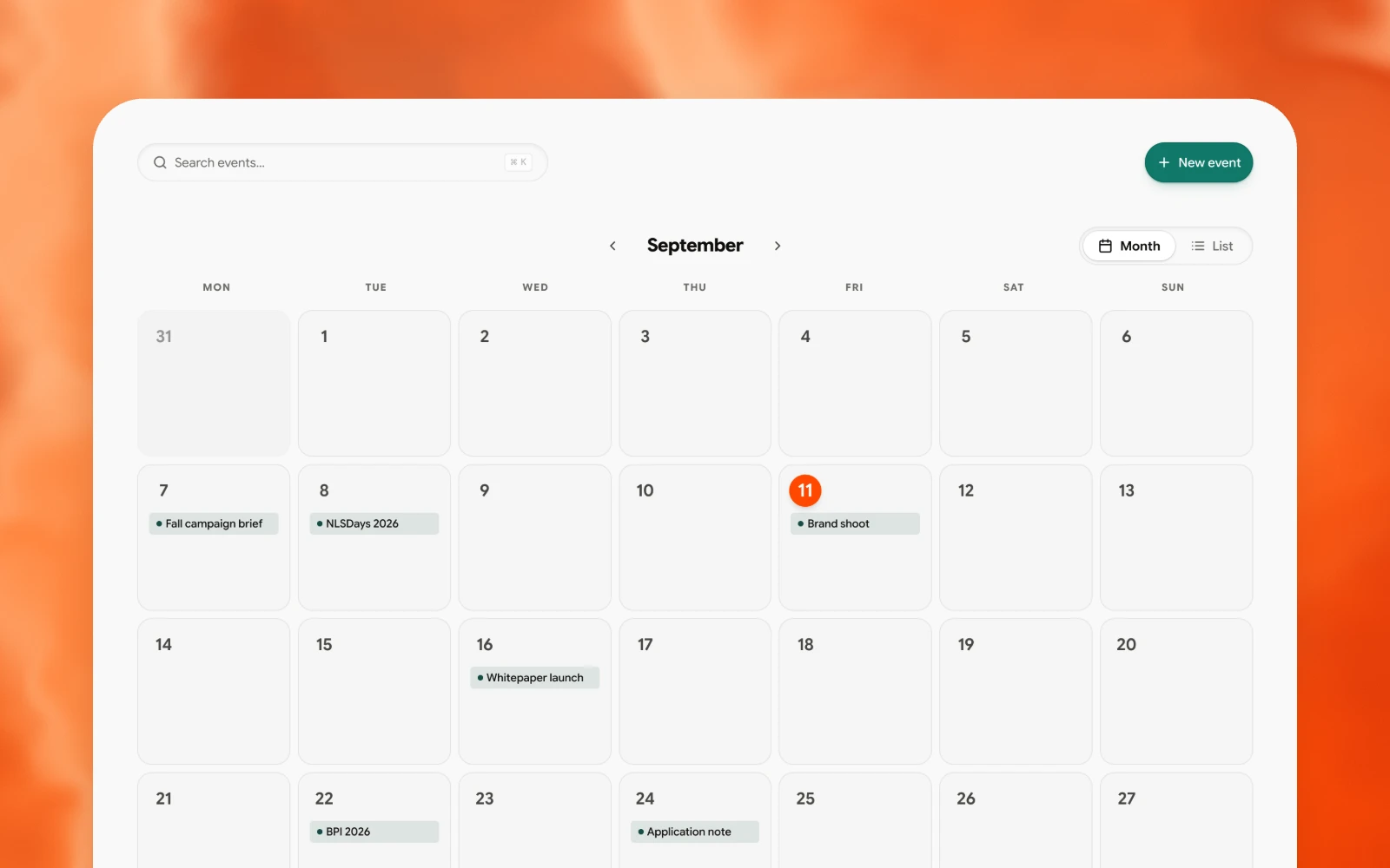 Pyroplane events calendar showing upcoming content and company milestones