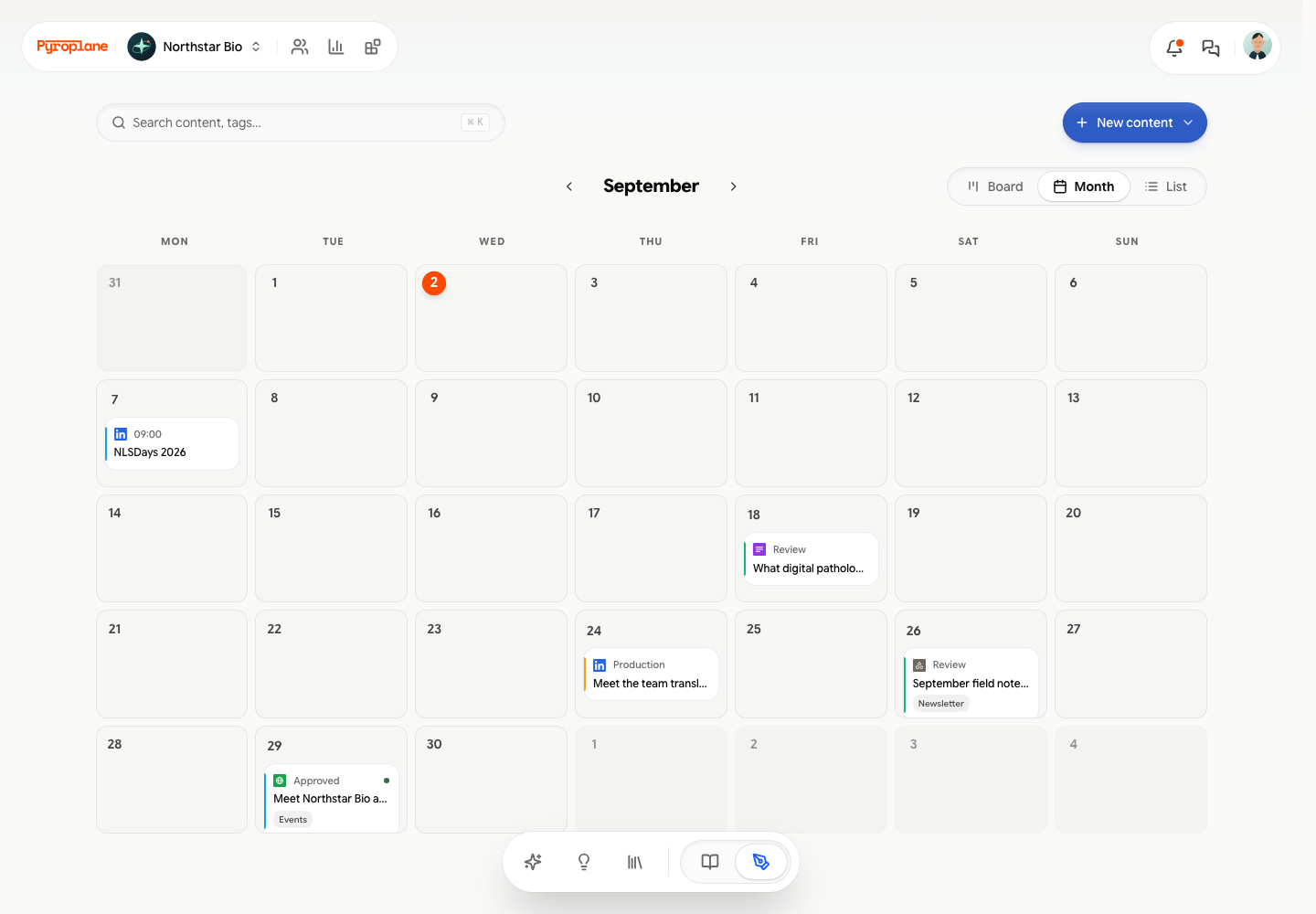 Static preview of the Pyroplane workspace calendar